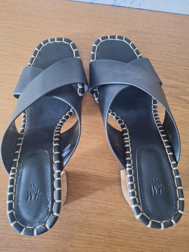 Sandalias sexys cuero tacón H&M mujer negras 41