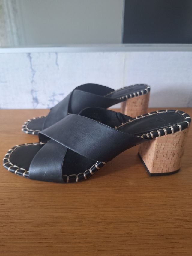 Sandalias sexys cuero tacón H&M mujer negras 41