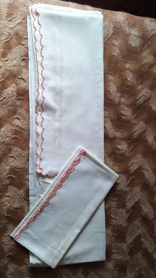 Sábanas algodón - Salmón y blanco (cama 135cm)