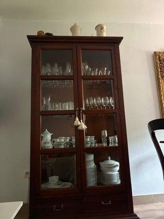 Vitrina madera oscura con cristal