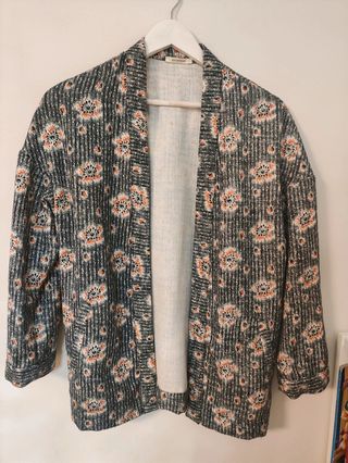Chaqueta estampada gris-naranja