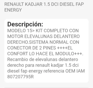 Elevalunas Renault kadjar delantero dr.
