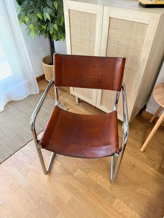 Silla vintage cuero marrón acero