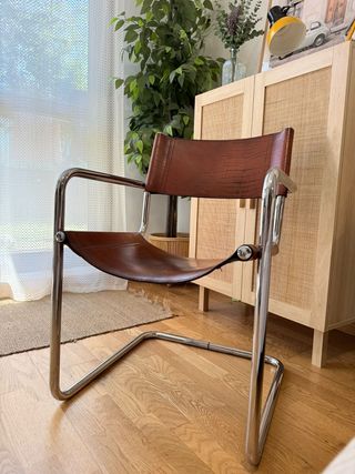 Silla vintage cuero marrón acero