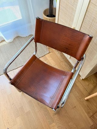 Silla vintage cuero marrón acero