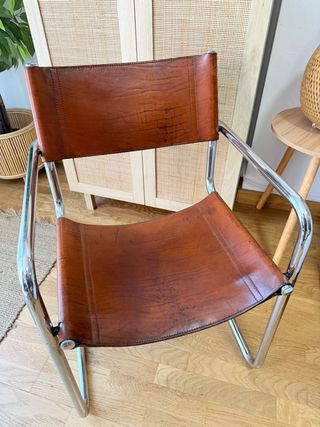 Silla vintage cuero marrón acero