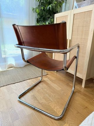Silla vintage cuero marrón acero