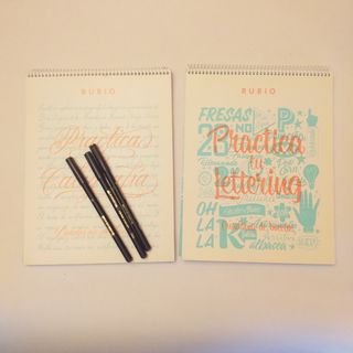 Cuadernos lettering y rotuladores punta pincel.