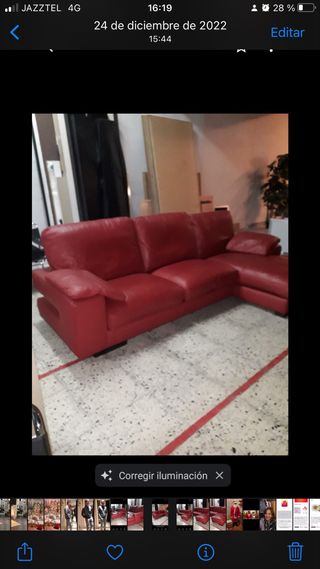 Sofá chaise longue piel roja