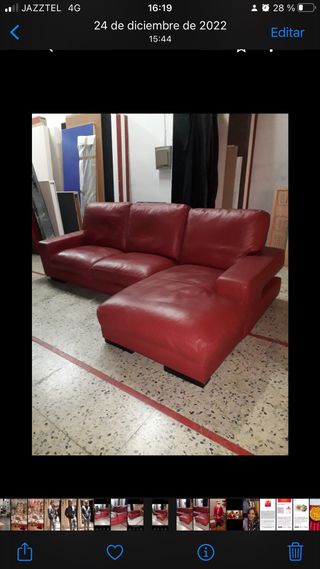 Sofá chaise longue piel roja