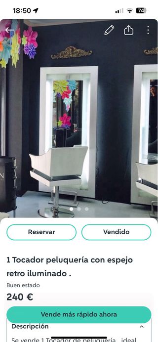 4 Tocadores peluquería con espejo retroiluminado .