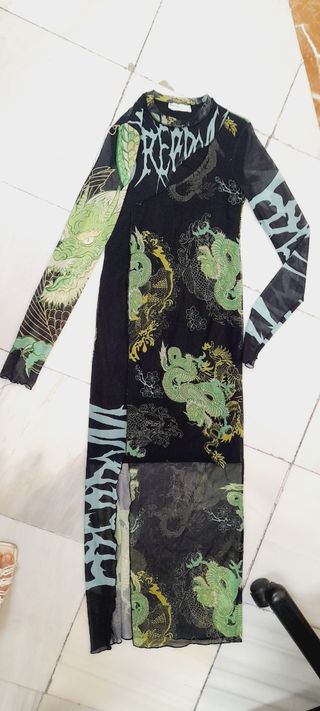 Vestido malla estampado dragón XS