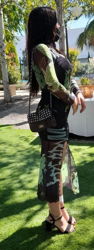 Vestido malla estampado dragón XS