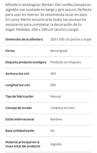 Tappeto Berberi in cotone 200x290cm o 200x145cm