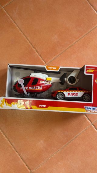 Juguete: Helicóptero y coche bomberos