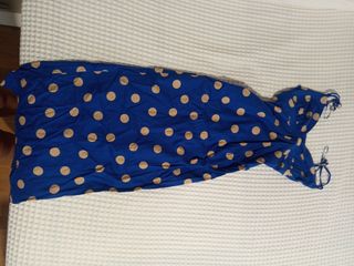 Vestido lunares azul y beige