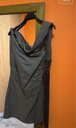 Vestido Lino Zara asimétrico sin uso kaki