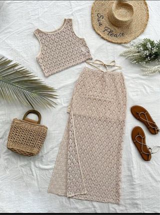 Conjunto crochet beige shein - 2 piezas
