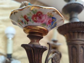 Lámpara araña bronce porcelana vintage