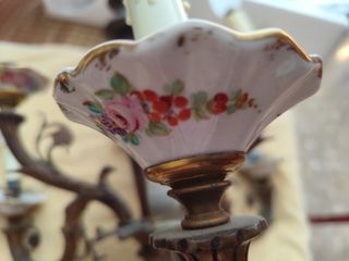 Lámpara araña bronce porcelana vintage