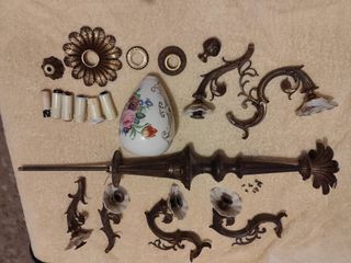 Lámpara araña bronce porcelana vintage