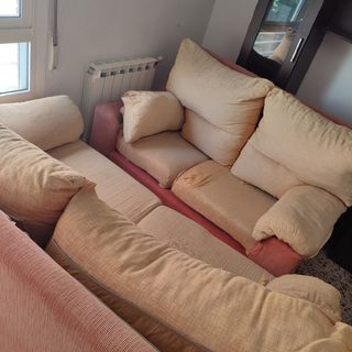 Sofá 2 plazas beige y rosa
