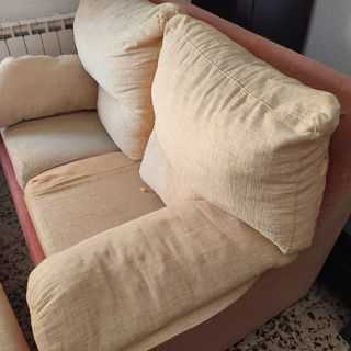 Sofá 2 plazas beige y rosa