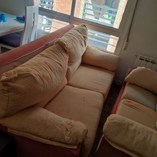Sofá 2 plazas beige y rosa