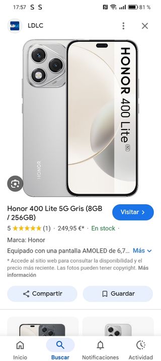 Honor 400 Lite 5G Gris - 8GB/256GB