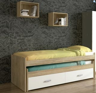 Cama compacto con cajonera y estantería cubo