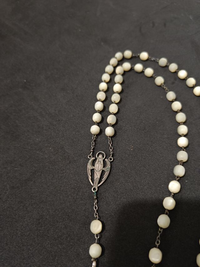Rosario antiguo nácar plata
