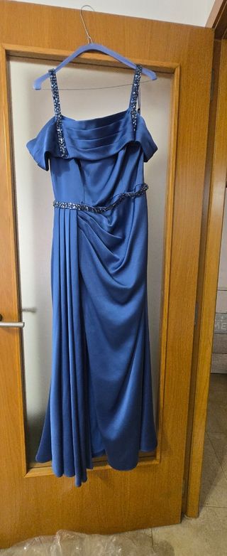 Vestido azul fiesta pedrería plata