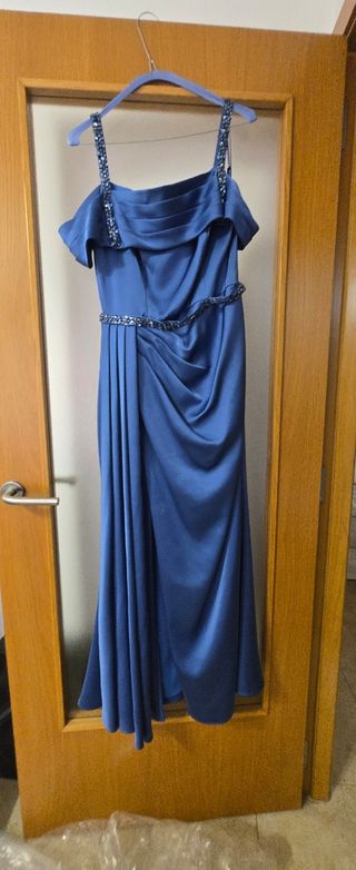 Vestido azul fiesta pedrería plata