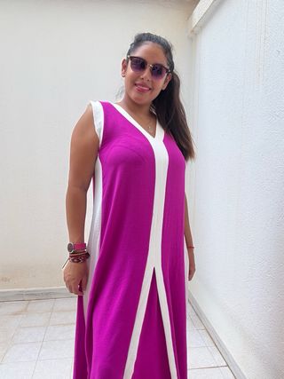Vestido largo morado-blanco