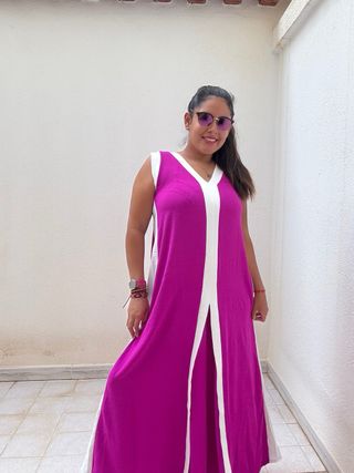Vestido largo morado-blanco