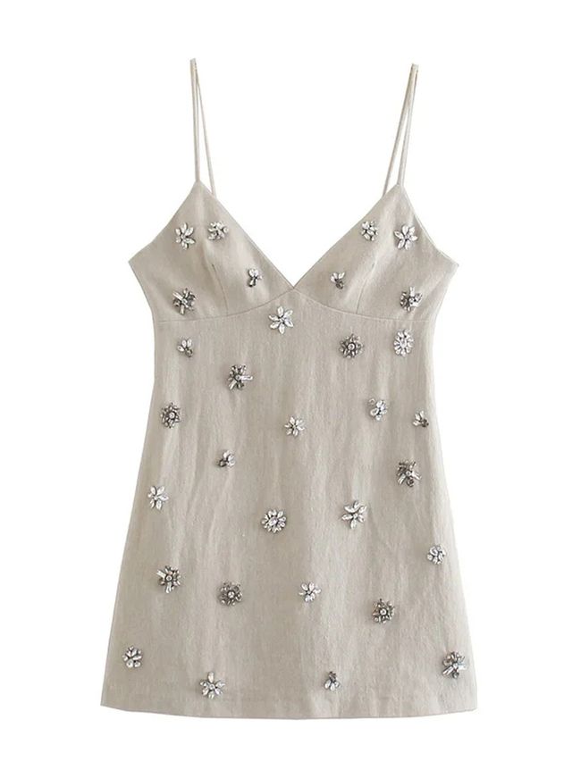 Vestido beige pedrería