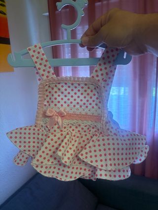 Traje flamenco niña lunares rosa, de 0 a tres mese