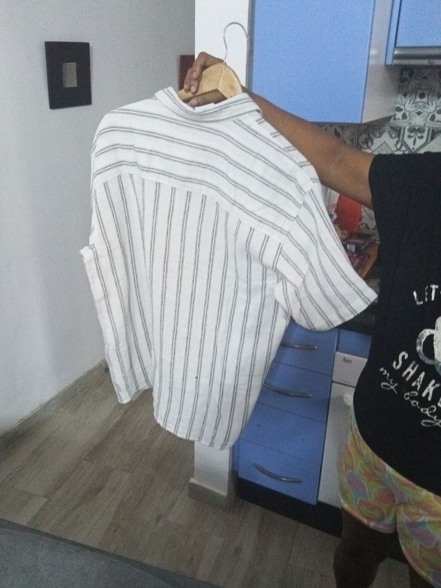 Camisa rayada algodón blanco-gris