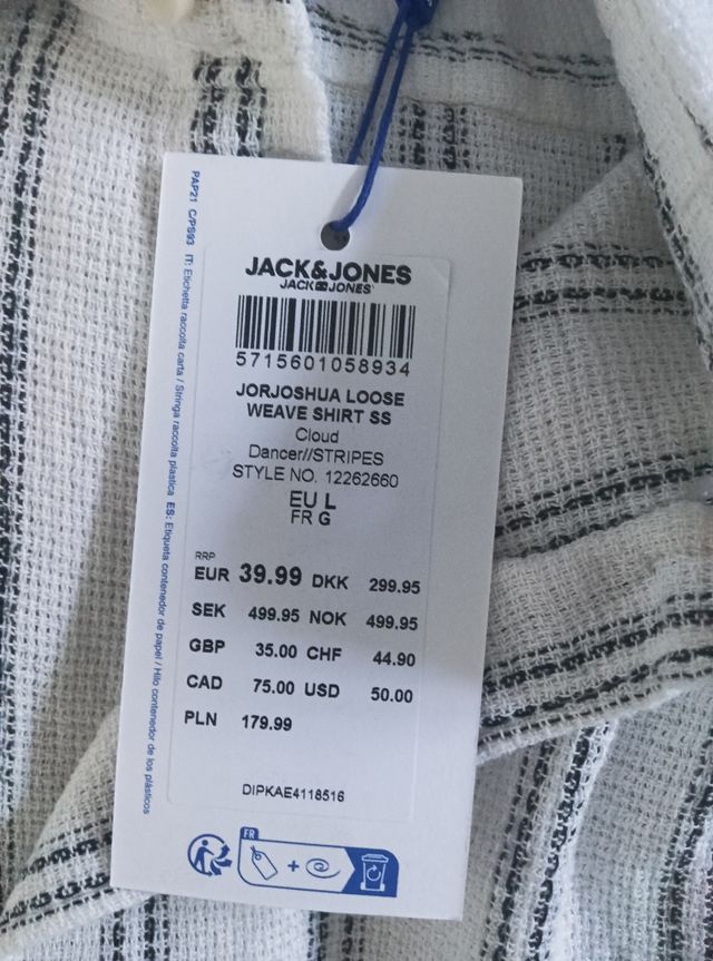 Camisa rayada algodón blanco-gris