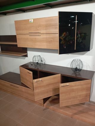 Mueble salón madera 2 tonos