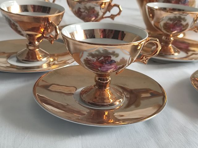 Juego café vintage dorado