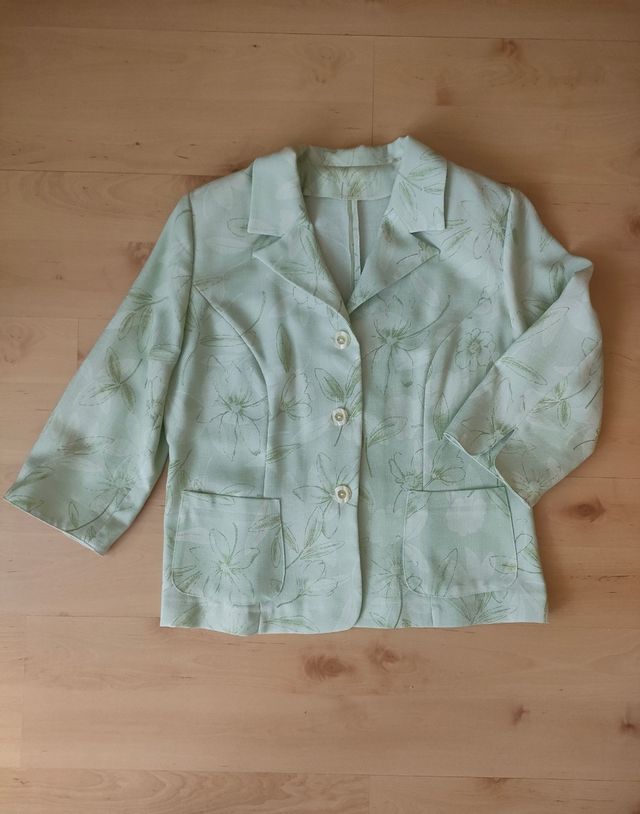 Traje XL chaqueta-pantalón verde menta lino