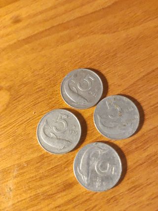 4 monete 5 Lire Delfino 1952-55