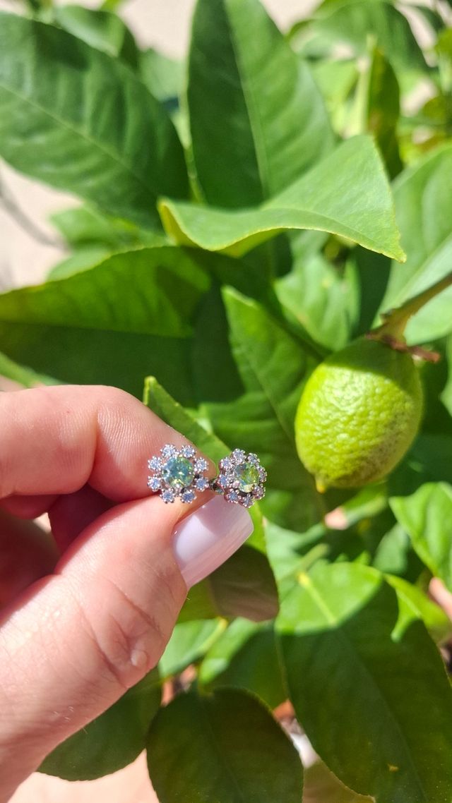 Pendientes moissanita verde plata