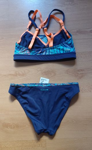 Bikini chica talla XS - Azul/Naranja