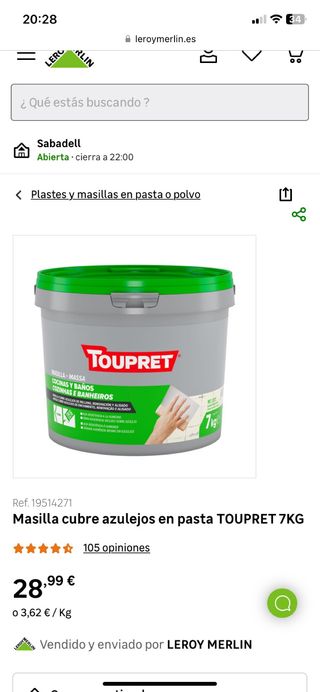 Masilla TOUPRET 7kg azulejos