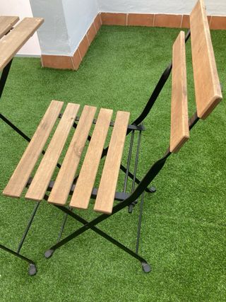 Mesa y 2 sillas terraza - madera y metal
