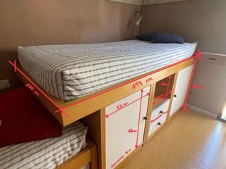 Dormitorio Juvenil Cama Alta con armarios, cajones