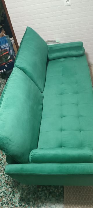 Sofá terciopelo verde 3 plazas