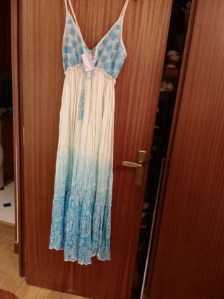 Vestido Blanco y Azul - Talla 46/48